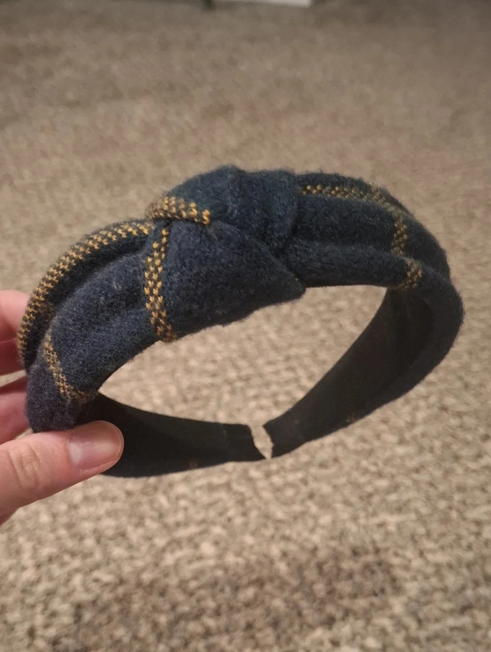 Knot Plaid Headband - Green, Navy, Gold, Like New